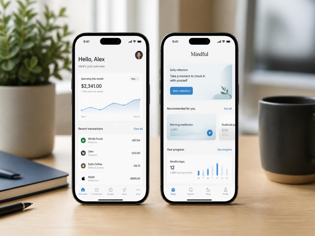 Two smartphones showing mobile application interfaces